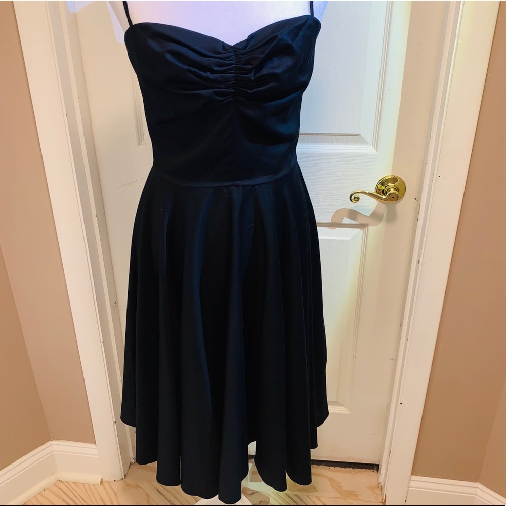 White House|Black Market Vtg Black Cotton Sateen Fit & Flare Dress